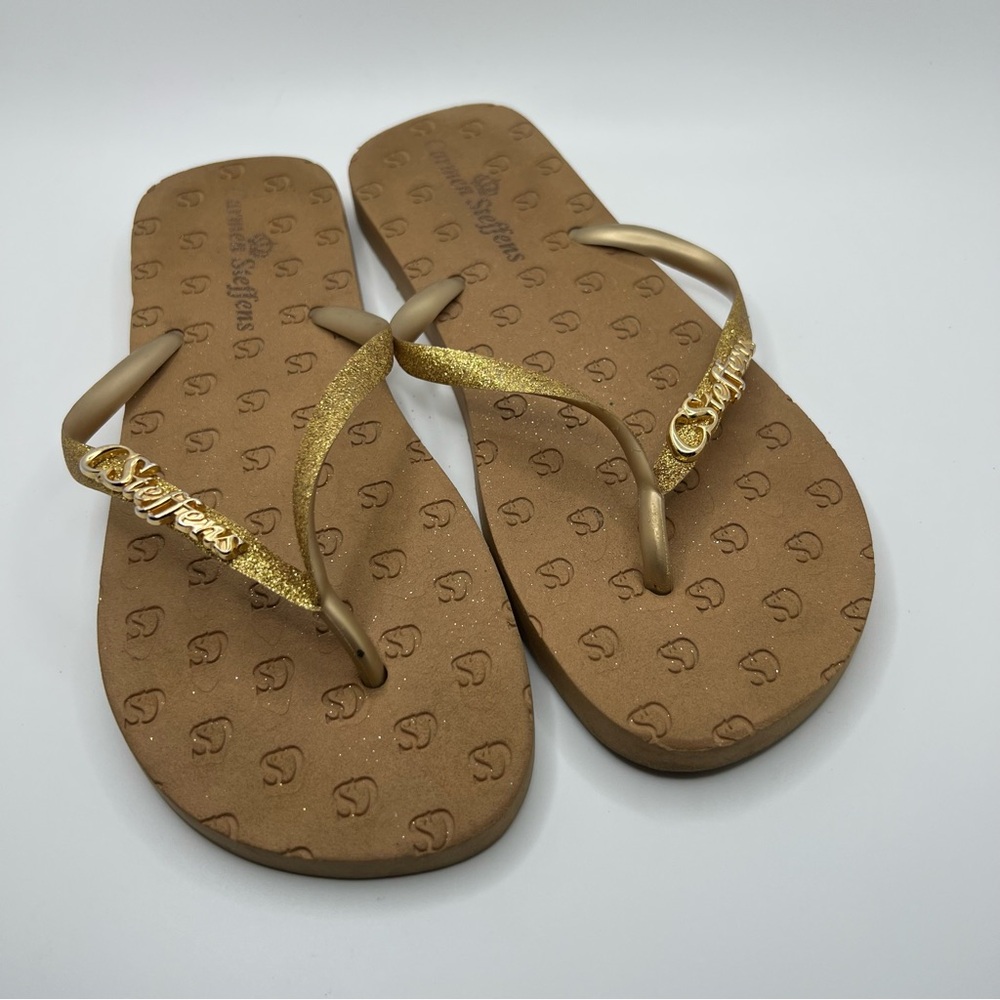 Carmen Steffens Gold Glitter Thong Flip Flop Sandals Size 10/11